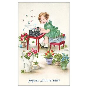 Postcard Ludom | Girl on a typewriter