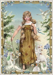 PK 8039 Barbara Behr Glitter Postcard | Fairytales - The Goose Girl