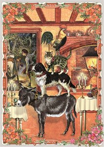 PK 8043 Barbara Behr Glitter Postcard | Fairytales - The Bremen Town Musicians