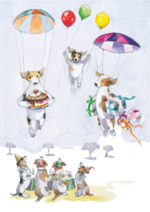 Postcard | Dogs jump parachute