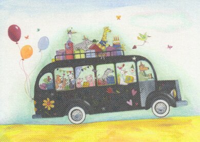 Postcard Kristiana Heinemann | Happy Birthday (Bus with animals)
