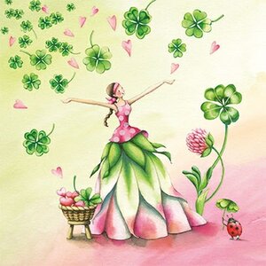 Nina Chen Postcard | Woman with Lucky Clovers