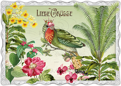 Auguri by Barbara Behr Glitter Postcard | Liebe Grüsse (Bird with crown)