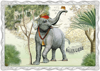 Auguri by Barbara Behr Glitter Postcard | Alles Liebe (Elephant and mouse)