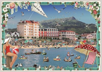 PK 8065 Barbara Behr Glitter Postcard | La France - Saint-Jean-de-Luz, La plage