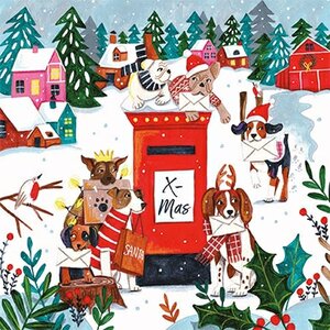 Caroline Bonne-Müller Postcard Christmas | Christmas dogs at the mailbox