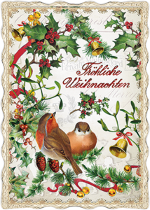 Auguri by Barbara Behr Glitter Postcard | Fröhliche Weihnachten (Robin)