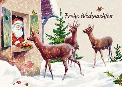 Carola Pabst Postcard | Frohe Weihnachten (Santa, Deer)