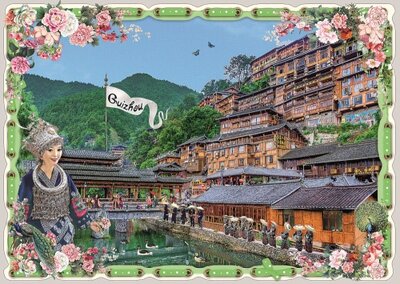 PK 8059 Barbara Behr Glitter Postcard | China - Guizhou