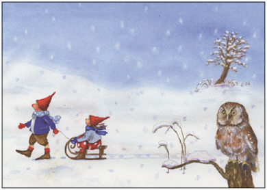 Postcard Daniela Drescher | Pippa and Pelle in the snow (sled)