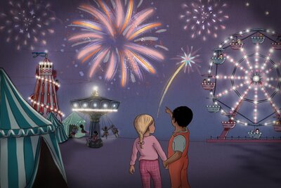 Postcard Belle and Boo | Midnight Fireworks