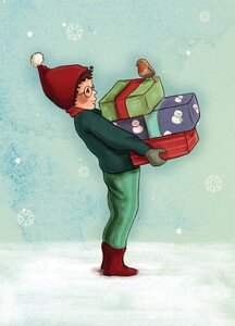 Postcard Belle and Boo | Carrying Christmas Presents