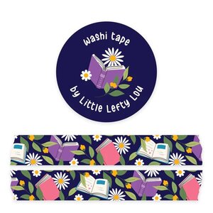 Books And Flowers Dark Blue Washi Tape - Little Lefty Lou 