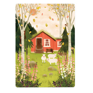 The Lemonbird Postcard | herfst boshuisje met schapen
