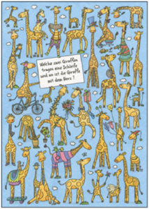 Search Postcard | Welche zwei Giraffen tragen eine Schleife?