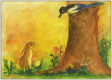 Postcard | Hare and magpie