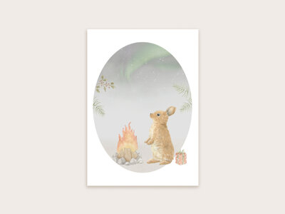 Postcard winter konijn + kampvuur - Appeloogje