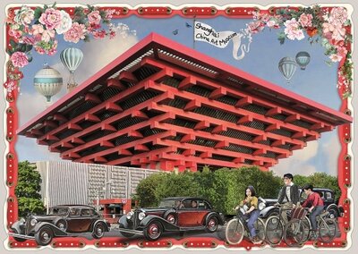 PK 8076 Barbara Behr Glitter Postcard | China - Shanghai, World Expo China Pavilion (China Palace)