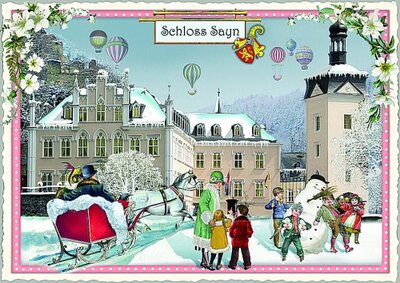 PK 8080 Barbara Behr Glitter Postcard | Schloss Sayn (Winter)