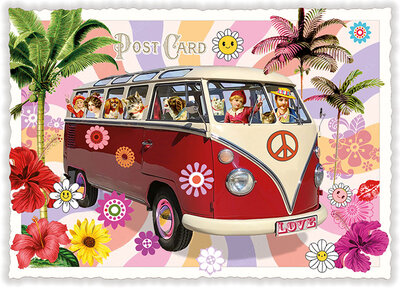 PK 1126 Tausendschön Postcard | Flower-Power, Hippie-Bus