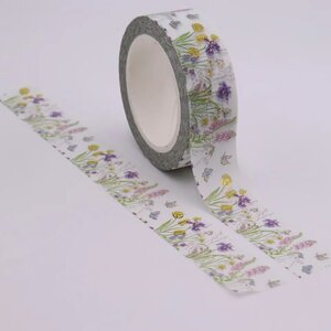 Washi Tape | Spring Flower Field with Butterflies - with Gold Foil 