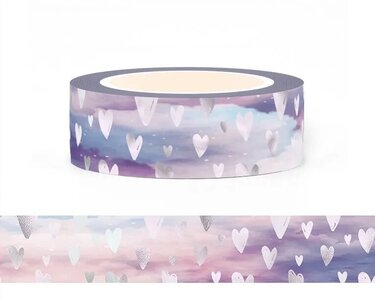 Washi Tape | Purple Valentine Hearts - with Silver Foil 