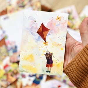 Postcard Romyillustrations - Meisje met de vlieger