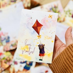 Postcard Romyillustrations - Meisje met de vlieger 