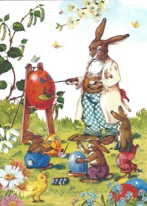 Carola Pabst Postcard | Bunnies painting eggs