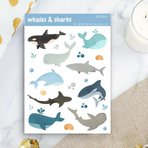 Whales & Sharks Sticker Sheet by Penpaling Paula