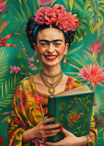 Frida Kahlo: Met Boek | Postcard Fripperies