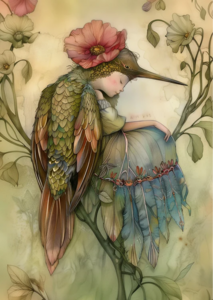 Birds & Fairies: Elf met kolibrie | Postcard Fripperies