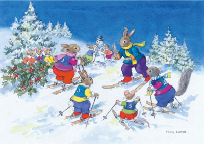 Postcard Peggy Burton | Rabbits Skiing Lesson