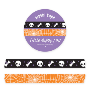 Skulls And Spiderweb Black Orange - 2 Slim Washi Tapes - Little Lefty Lou 