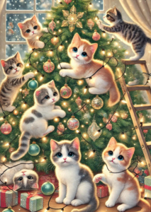 Winter wonderland: Katten in Kerstboom | Postcard Fripperies