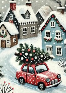 Winter Village: Red Car | Postcard Fripperies