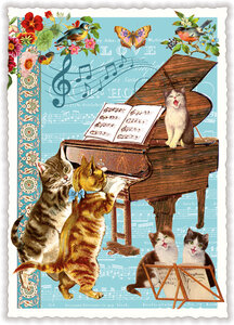 PK 1204 Tausendschön Postcard | Cats with piano