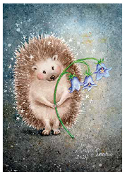 Postcard 452 by Katja Saario - Hedgehog with Bluebell