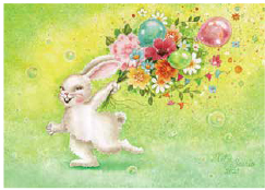 Postcard 379 by Katja Saario - Birthday Bunny with Balloons