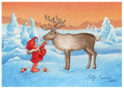 Postcard 418 by Katja Saario - Feeding the Deer