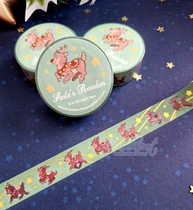 Santa’s Reindeer Gold Foil Washi Tape - by Dreamchaserart