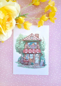 Dreamy sweets cafe Postcard - by Dreamchaserart