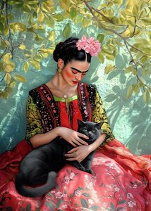 Frida Kahlo: Cat Cuddles | Postcard Fripperies