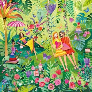 Mila Marquis Square Postcard | Women in garden