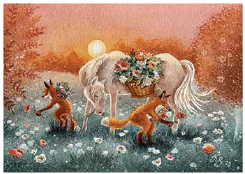 Postcard 435 by Katja Saario - Picking Flowers with the Horse