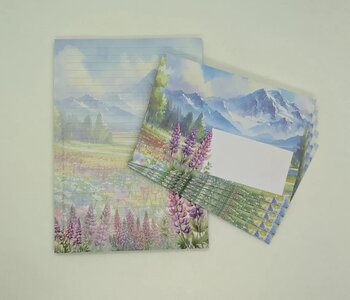 A5 Notepad + Envelopes Lupins - by StationeryParlor