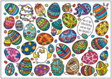 Search Postcard | Wo ist der Schmetterling und wo liegt das Spiegelei?