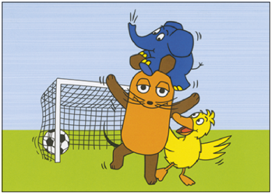 Postcard Sendung mit der Maus | Mouse, elephant and duck play football