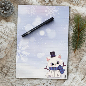 A5 Notepad kawaii Snow Neko - by Hidekos Artwork