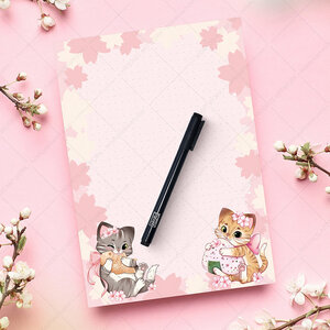A4 Notepad grey tabby and orange Sakura Neko - by Hidekos Artwork